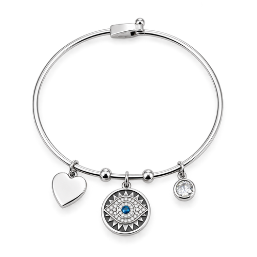 Evil eye charm bangle, tarnish-free, Kharze Zarka