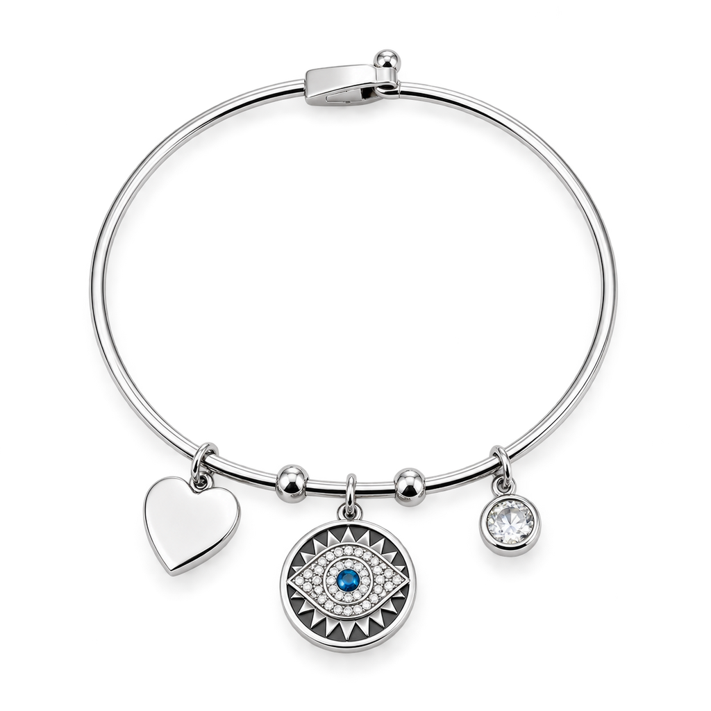 Evil eye charm bangle, tarnish-free, Kharze Zarka