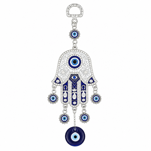 Glass evil eye pendant for door or wall, white, Kharze Zarka