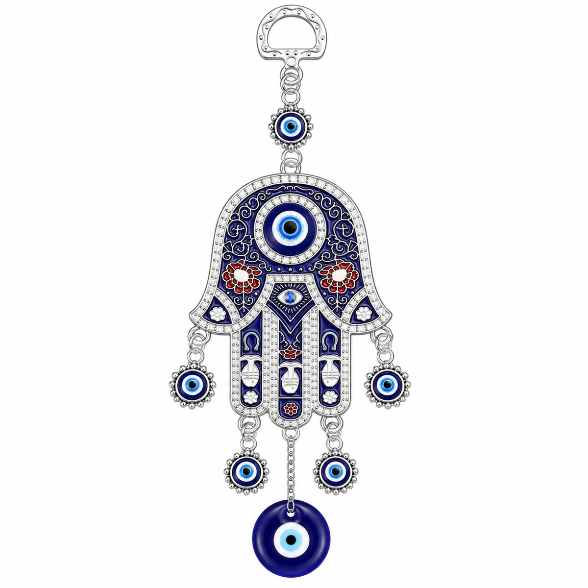 Charmed and Watched evil eye pendant, view 2, Kharze Zarka