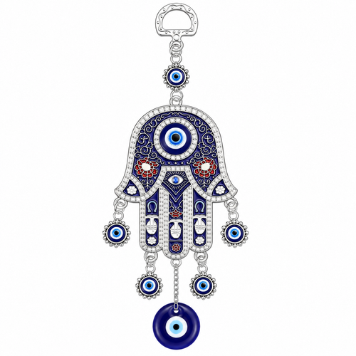 Charmed and Watched evil eye pendant, view 2, Kharze Zarka
