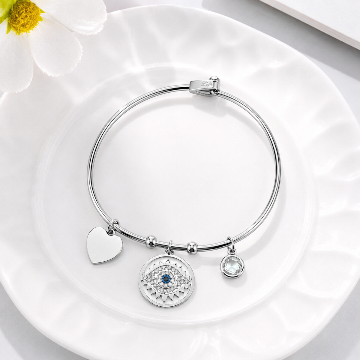 Charm Around evil eye bangle, view 2, Kharze Zarka