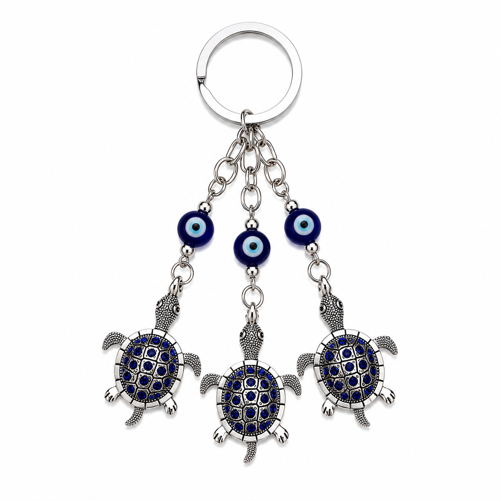 Turtle evil eye keychain and bag charm, silver-plated, Kharze Zarka