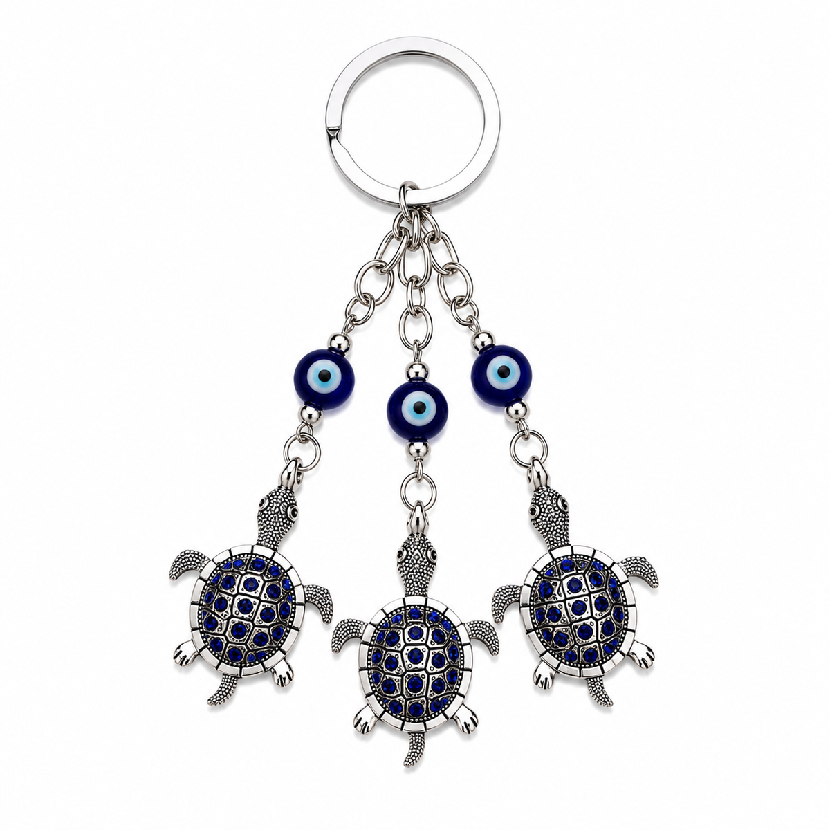 Turtle evil eye keychain and bag charm, silver-plated, Kharze Zarka