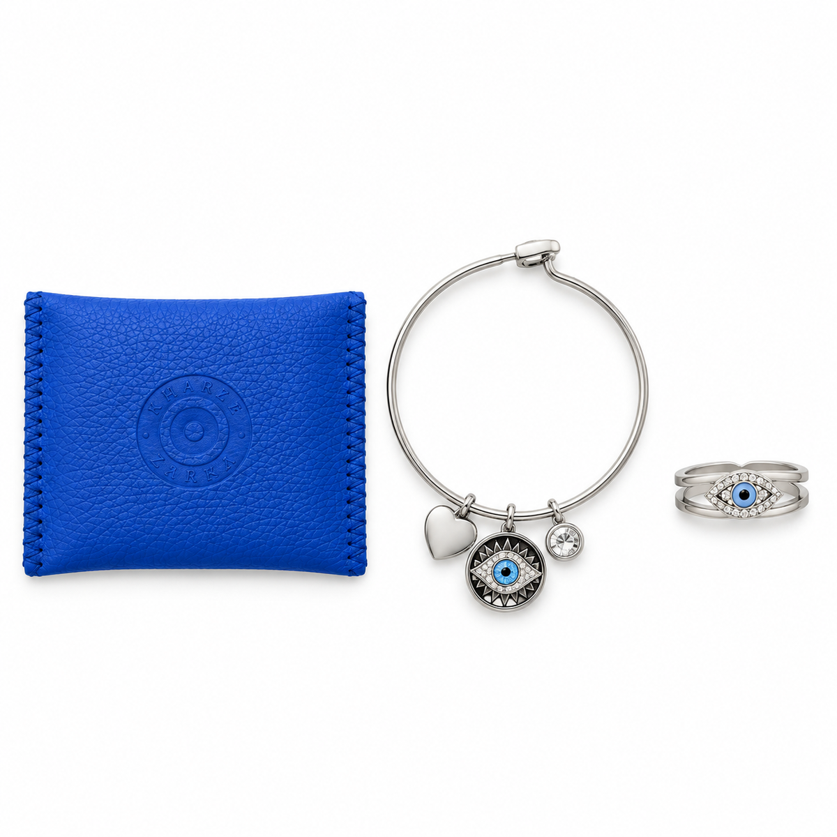 The Nazar Set, evil eye ring and charm bangle gift set, Kharze Zarka