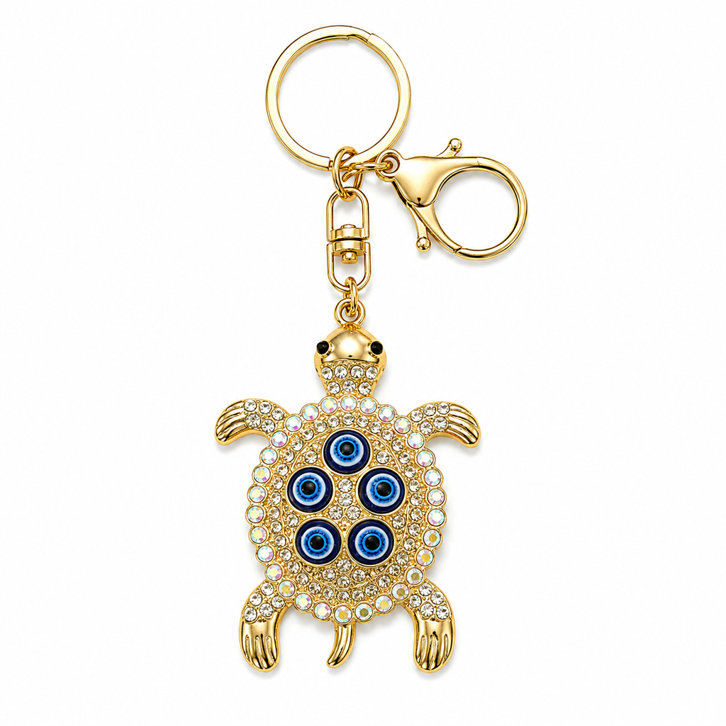 Turtle evil eye keychain and bag charm, gold-plated, Kharze Zarka