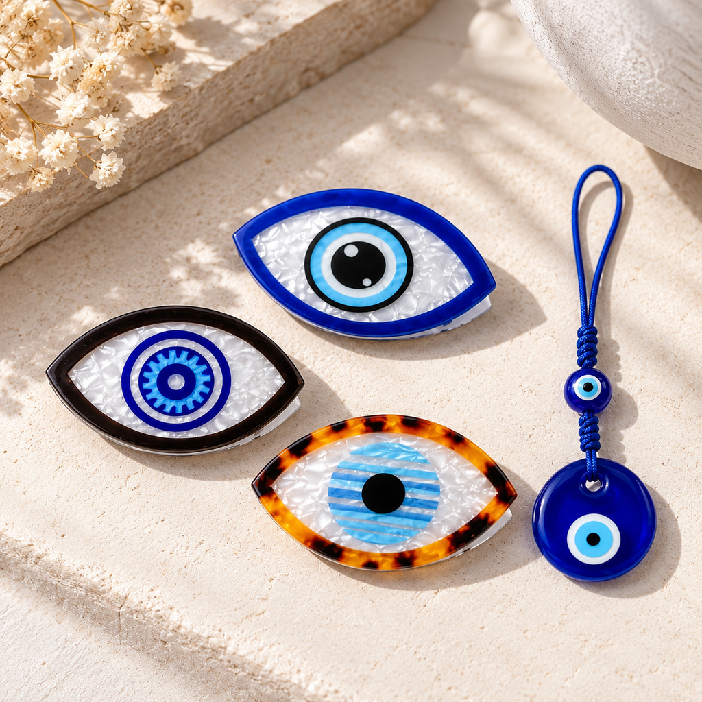 The Watchful Set evil eye hair clips and pendant, view 2, Kharze Zarka