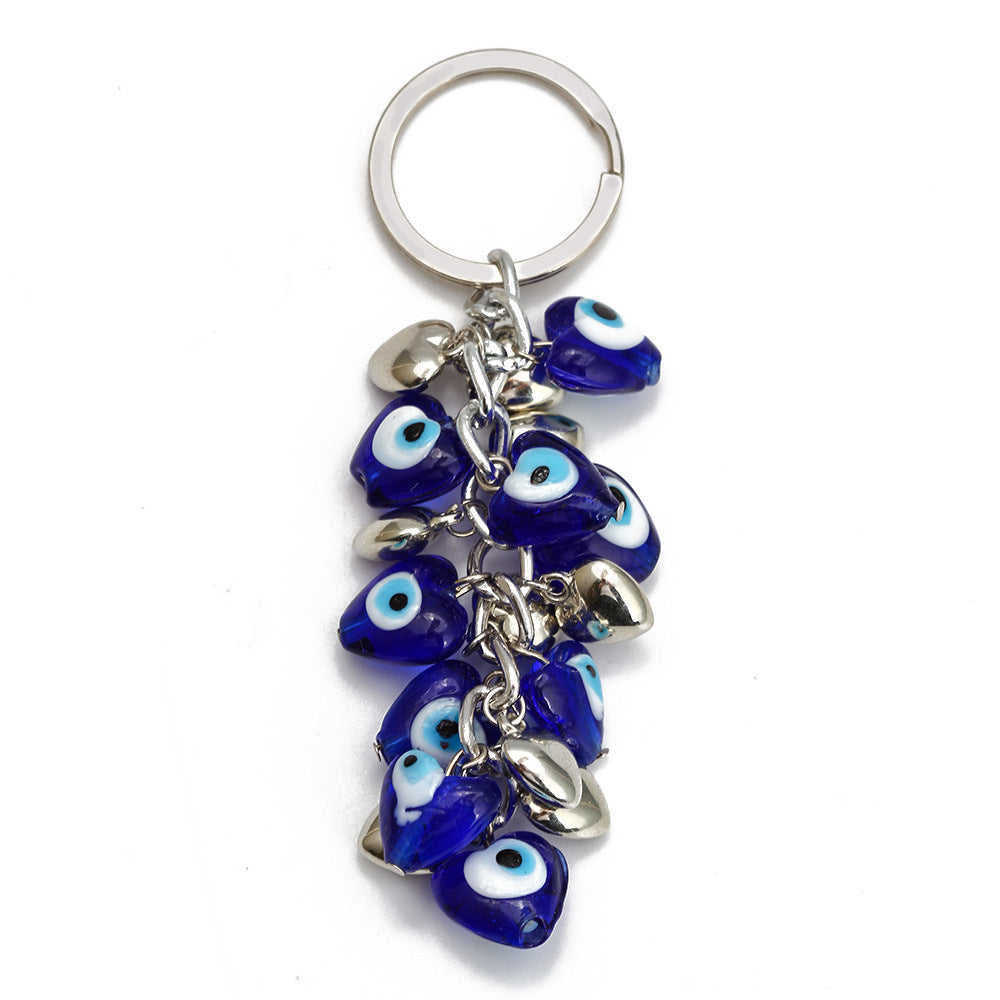 Heart-shaped evil eye keychain and bag charm, silver-plated, Kharze Zarka