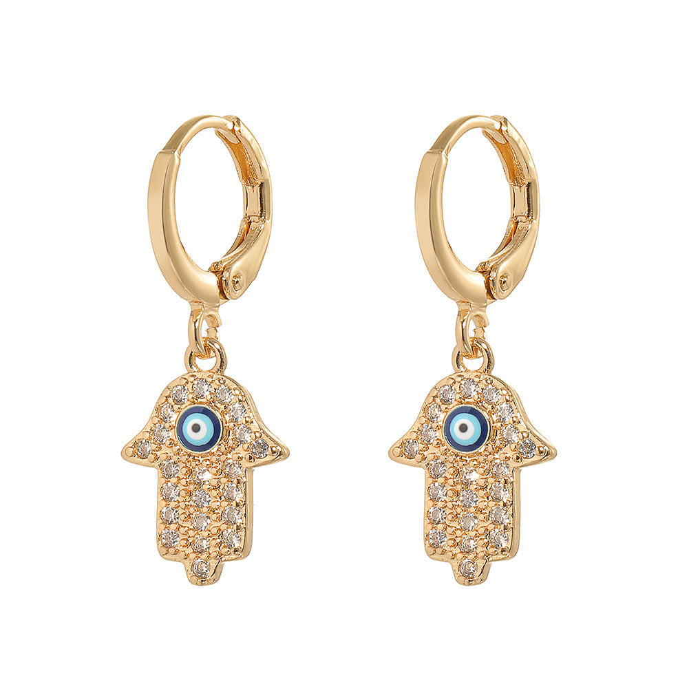 Gold-plated evil eye earrings with zircon stones, Kharze Zarka