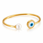 Gold evil eye bangle, adjustable stainless steel, Kharze Zarka