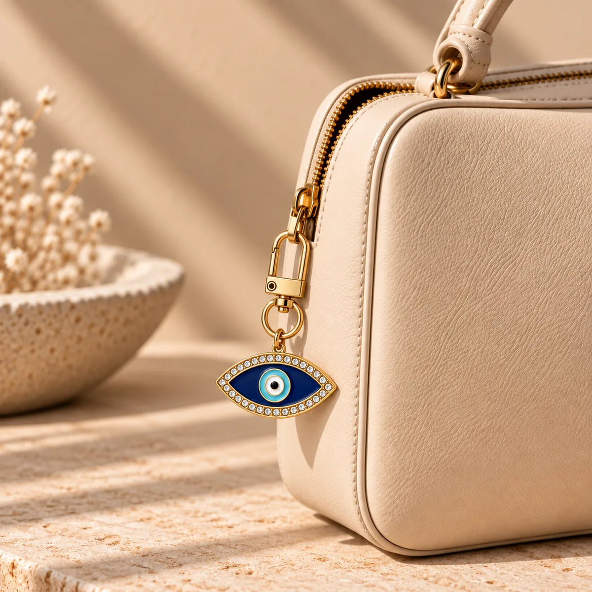 Glow and Shine heart evil eye bag charm, Kharze Zarka