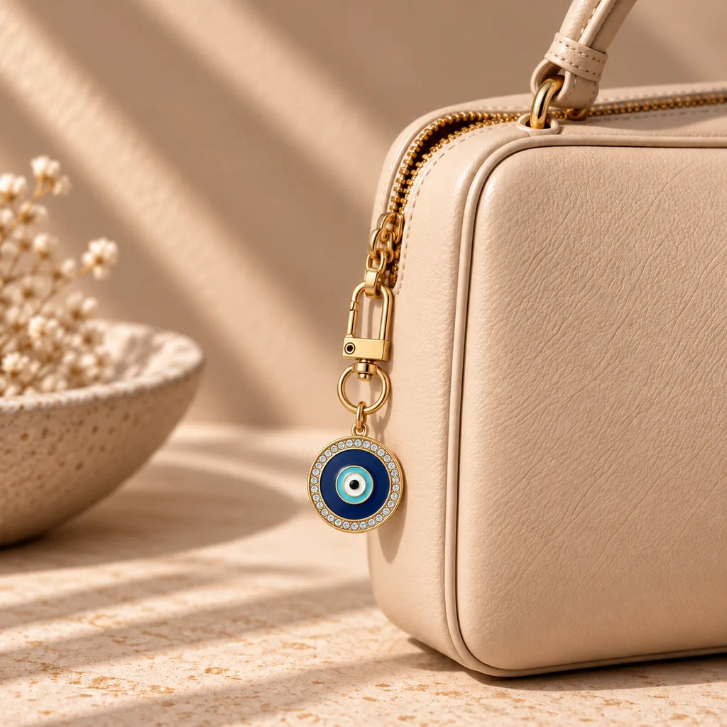 Glow and Shine round evil eye bag charm, Kharze Zarka