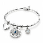 Charm Around evil eye bangle wrapped in nazar charms, styled on the wrist, Kharze Zarka