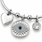 Charm Around evil eye bangle, close-up of the nazar charm detail, Kharze Zarka