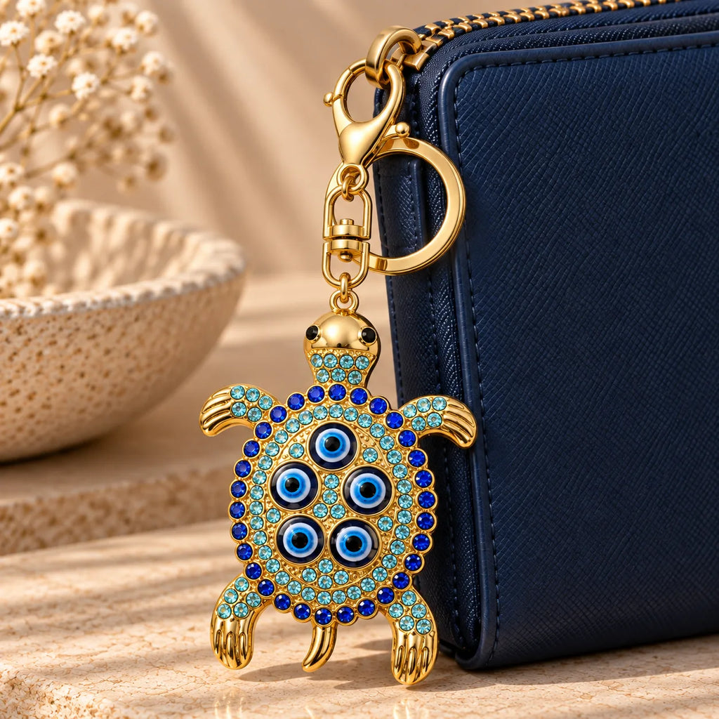 Protected in my Shell turtle keychain, close-up of the crystal nazar eye, Kharze Zarka