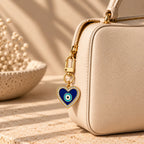 Glow and Shine evil eye bag charm, styled view, Kharze Zarka