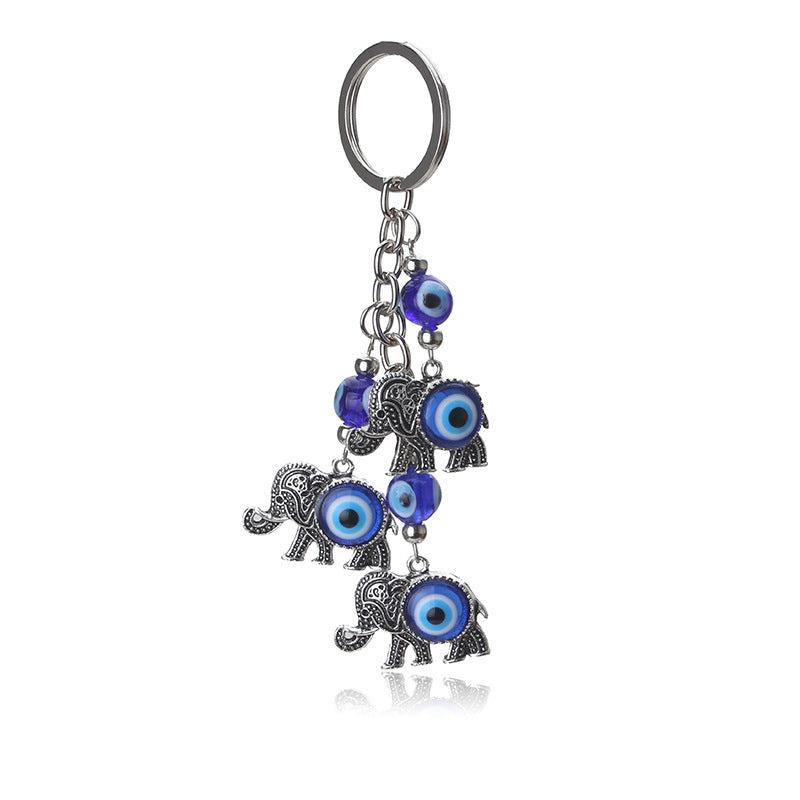 Elephant evil eye keychain and bag charm, silver-plated, Kharze Zarka
