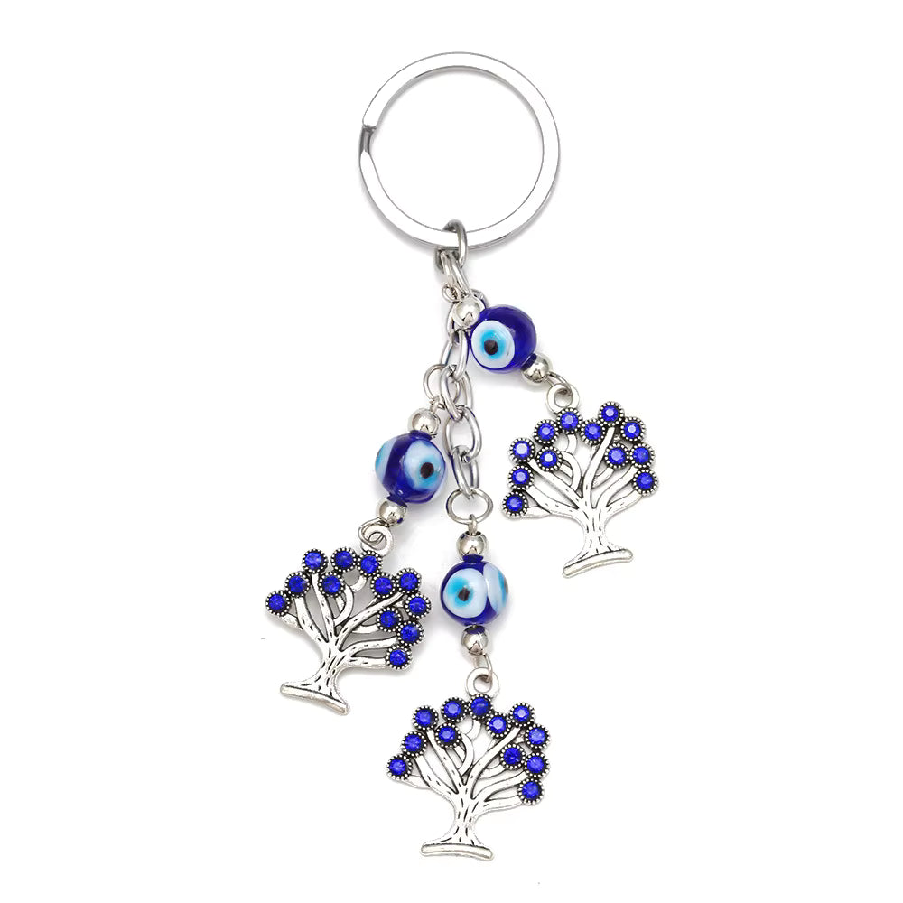 Tree evil eye keychain and bag charm, silver-plated, Kharze Zarka